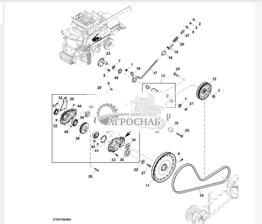 Редуктор и шкив привода клавишных соломотрясов 